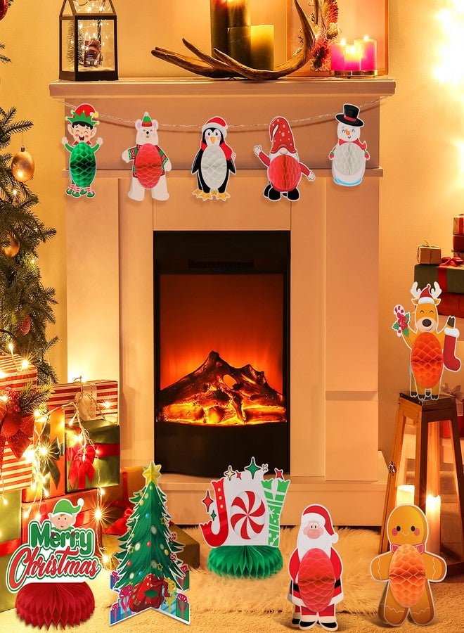 Liliful 12 Pcs Christmas Party Honeycomb Centerpieces Xmas Table Decorations Gingerbread Man Winter Holiday Center Pieces with Santa Claus Christmas Tree Snowman Gnome for Christmas Party Table Signs - Image 3